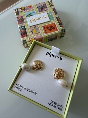 Piper k Gold Shell & Freshwater Pearl Earrings
